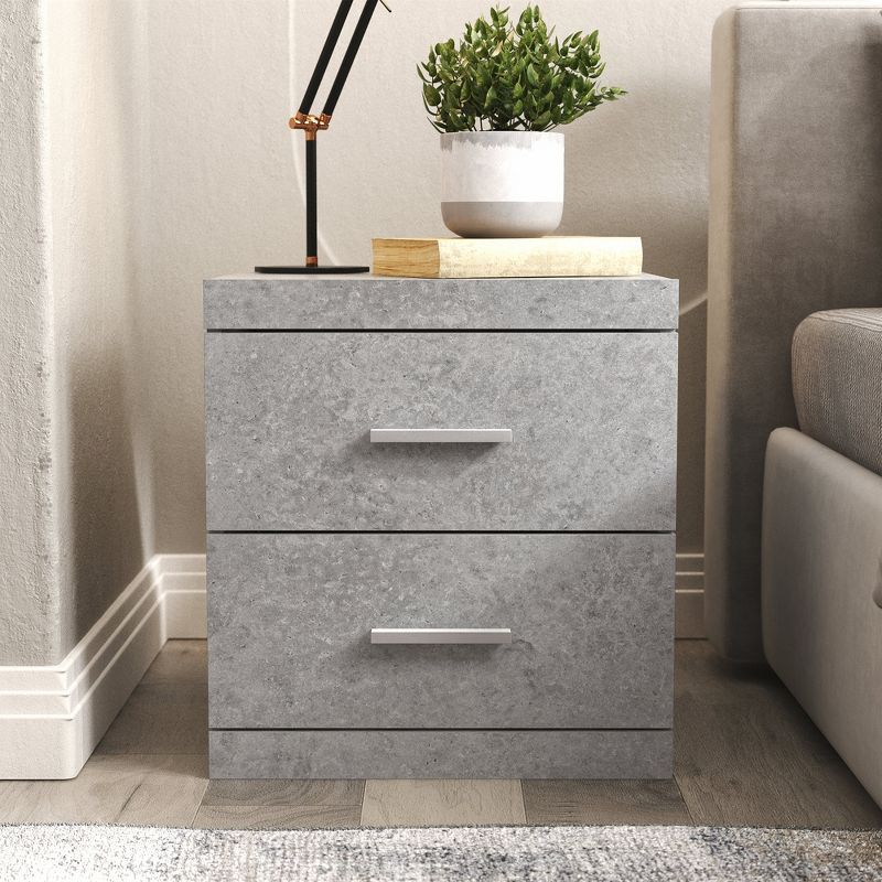 Carmelo Cool Grey Concrete 2-Drawer Nightstand