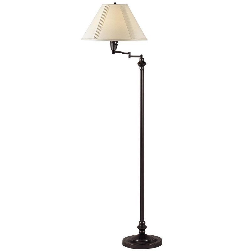 Adjustable Dark Bronze Swing Arm Floor Lamp with Pleated Shade