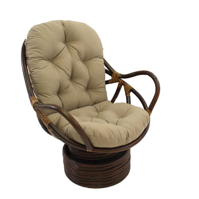 Bohemian Walnut Finish Rattan Swivel Rocker with Twill Cushion