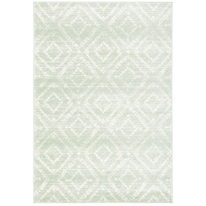 Green and Ivory Synthetic Diamond Pattern Area Rug