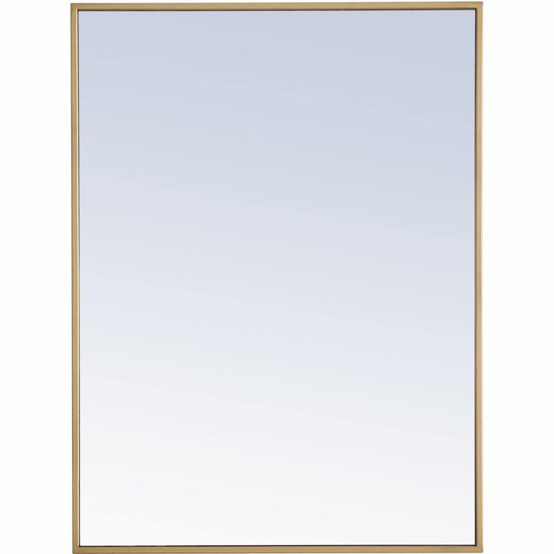 Elegant Contemporary Wood and Metal 24x32 Mirror in Brass Finish