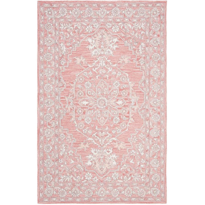 Hand-Tufted Pink and Ivory Wool Rectangular Accent Rug