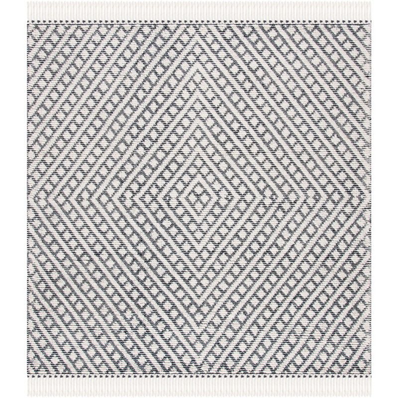 Ivory and Black Hand-Tufted Wool Square Rug, 6' x 6'