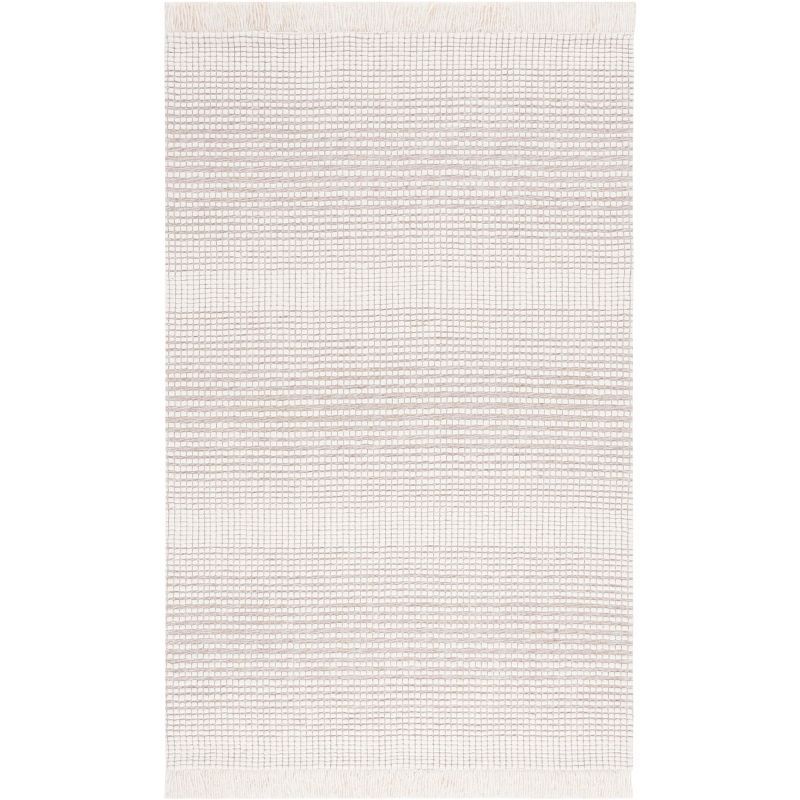 Ivory and Beige Handwoven Wool Area Rug, 4' x 6'