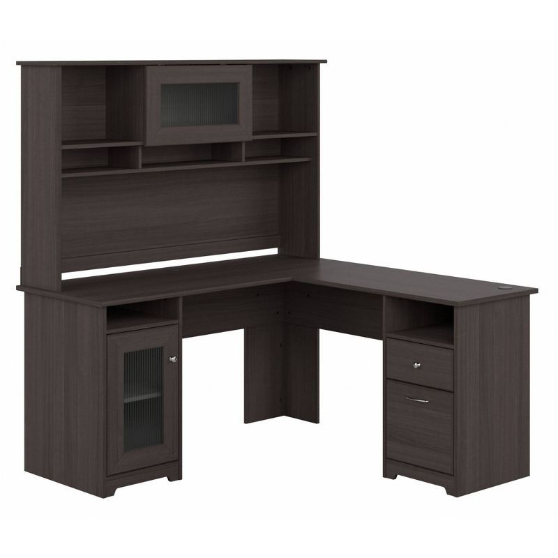 Heather Gray L-Shaped Wood Computer Desk with Hutch and Drawers