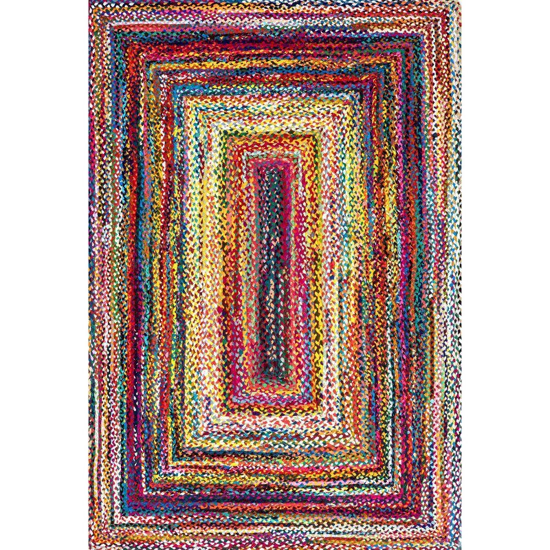 Handmade Bohemian Braided Cotton Square Area Rug - Multi