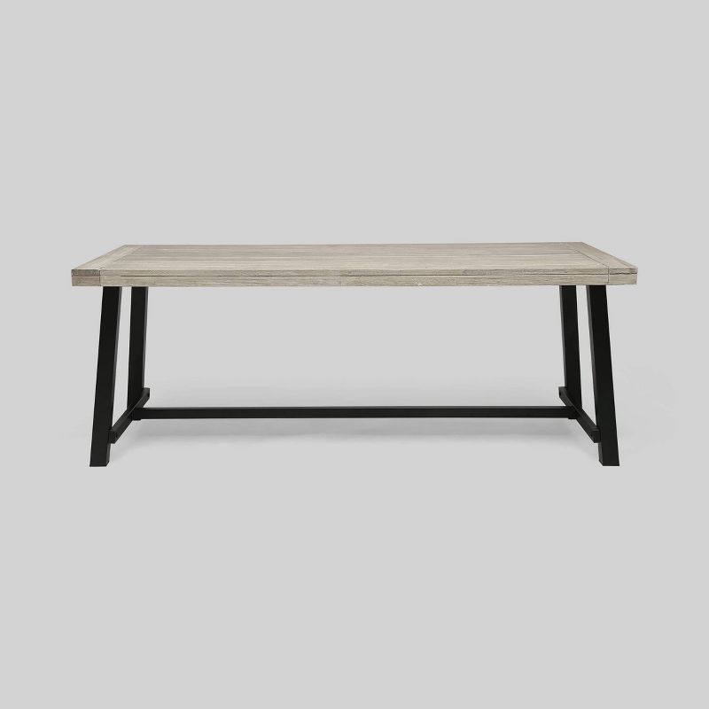 Sleek Acacia Wood & Metal Frame Outdoor Dining Table, Light Gray/Black