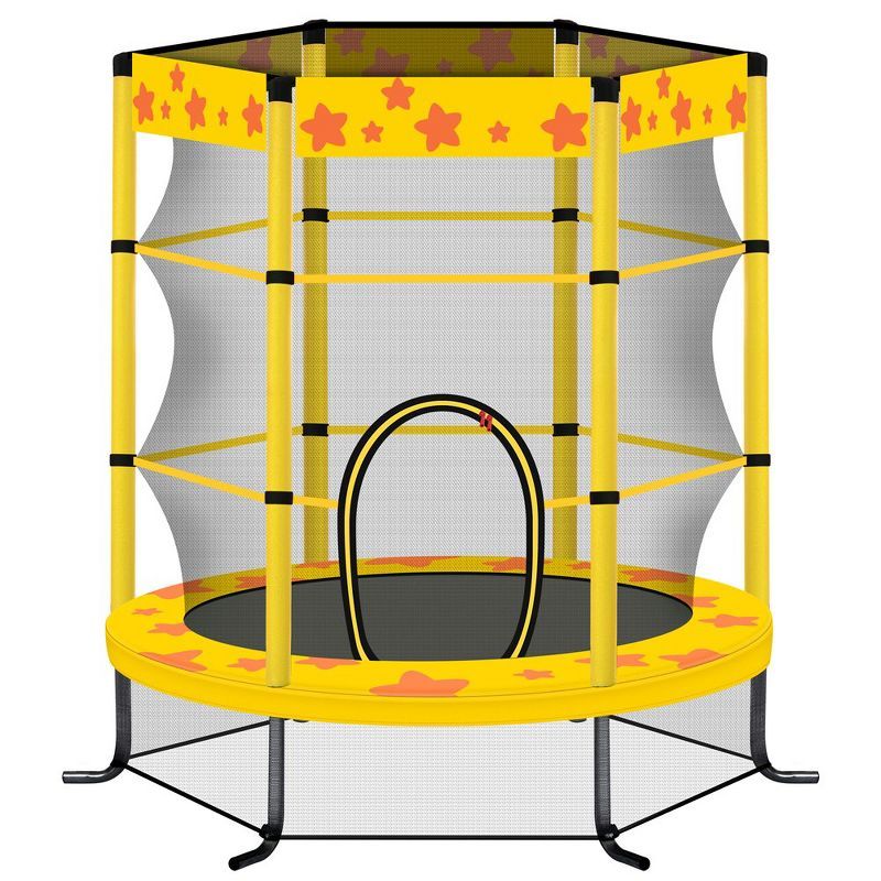 55 Inch Yellow Kids Trampoline with Safety Enclosure Net