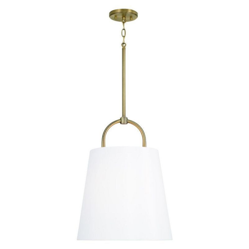 Aged Brass Pendant Light with White Fabric Shade