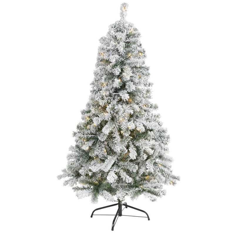 5ft Flocked Rock Springs Spruce Artificial Christmas Tree with Clear LED Lights