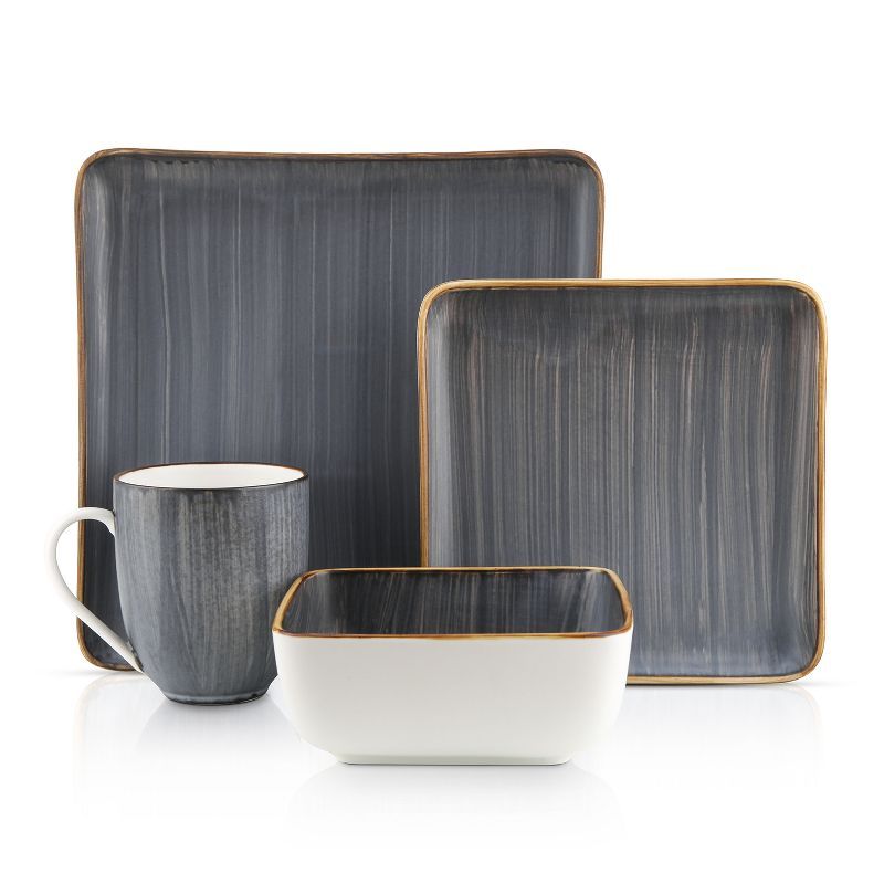 Gray Porcelain Square Dinnerware Set, Service for 8, 32 Pieces