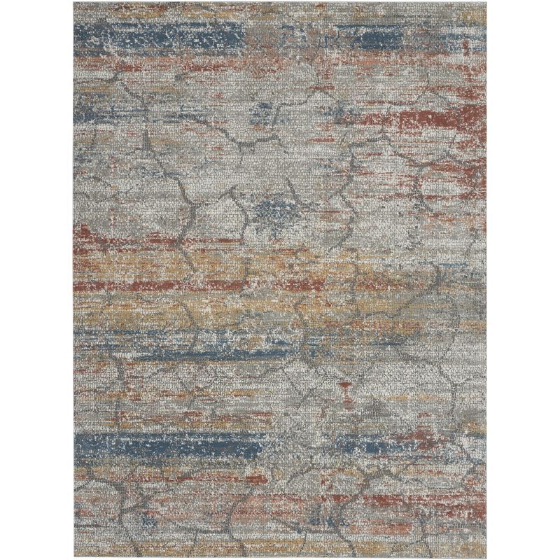 Rustic Textures Abstract Blue Multicolor 9'3" x 12'9" Area Rug