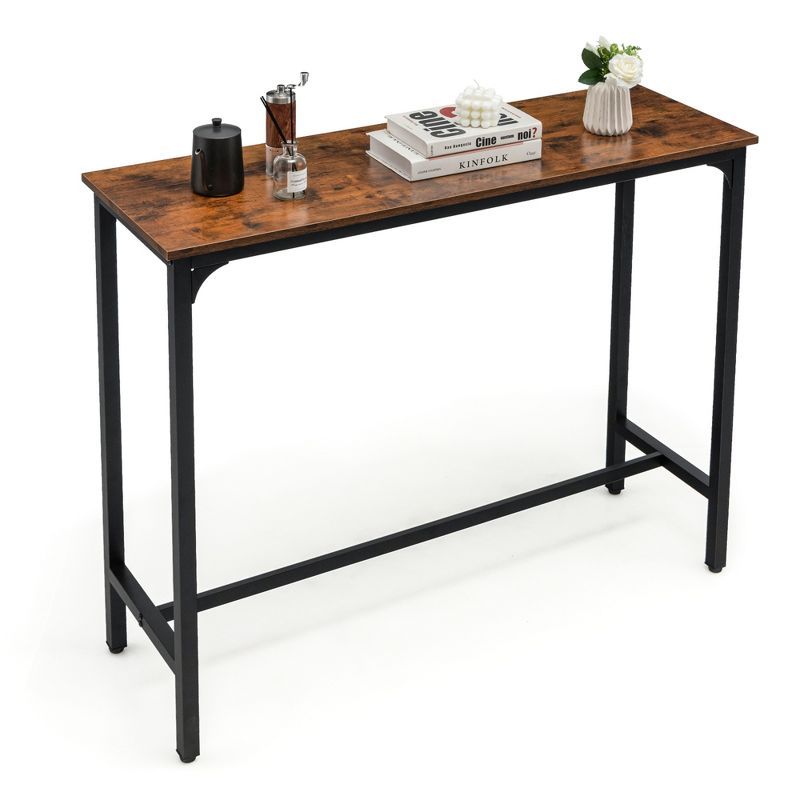 Industrial Brown and Black Bar Height Table with Steel Frame