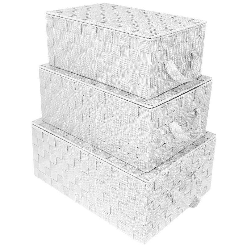 White Woven Lid Storage Basket Set