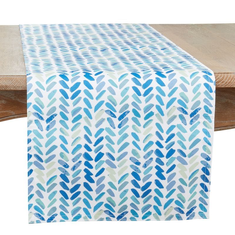 Blue Watercolor Chevron Polyester Table Runner