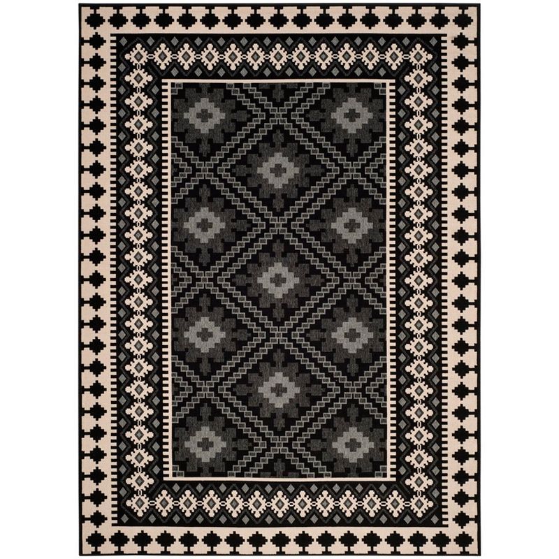 Veranda Black and Cream Synthetic 9' x 12' Easy-Care Outdoor Rug