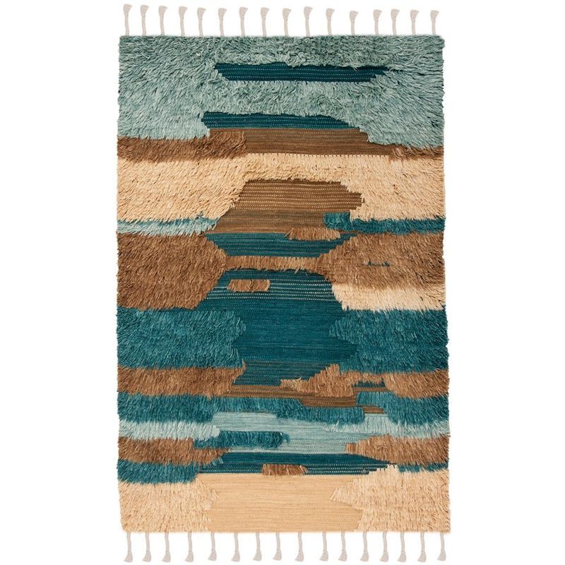 Kenya Blue and Beige Hand-Knotted Wool 6' x 9' Area Rug