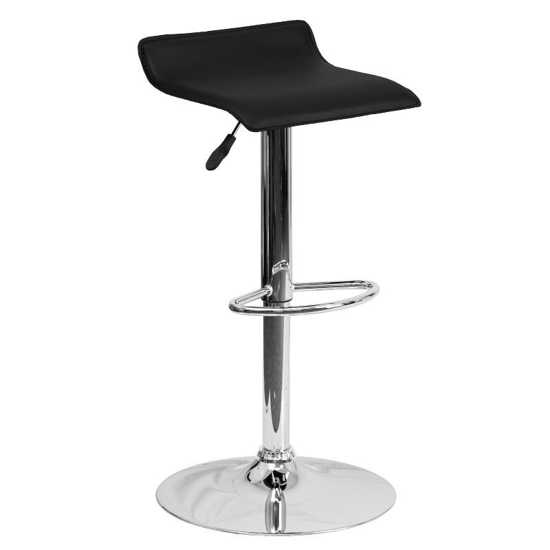 Sleek Black Vinyl and Chrome Adjustable Swivel Barstool