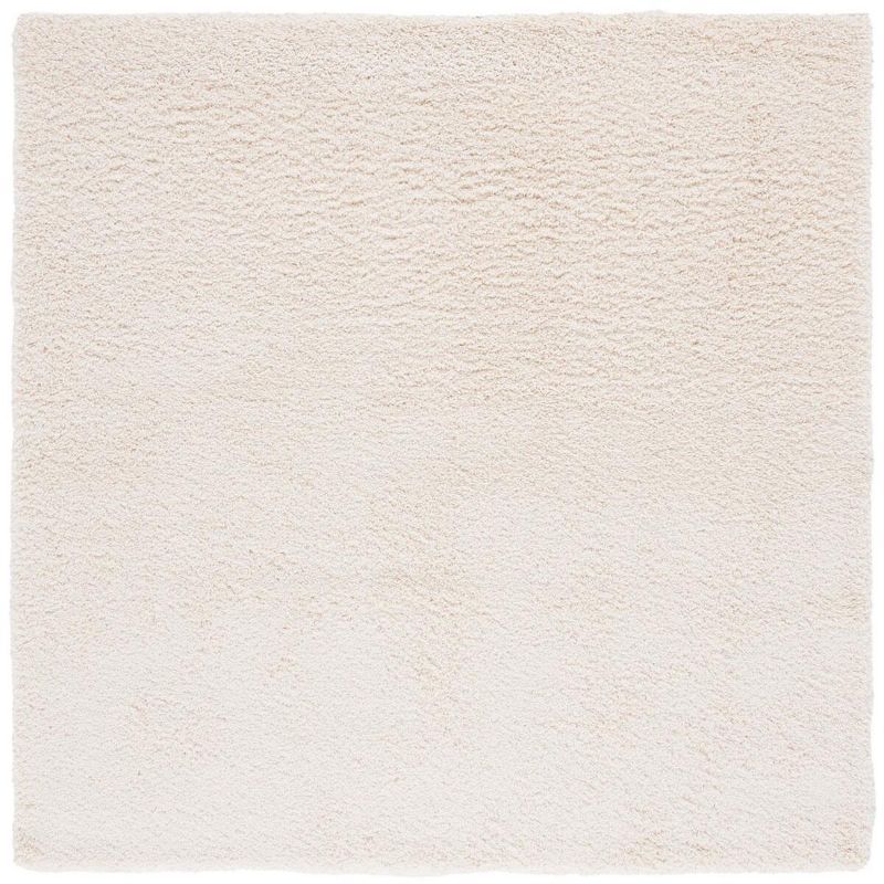 Ivory Tufted Square Shag Synthetic Area Rug