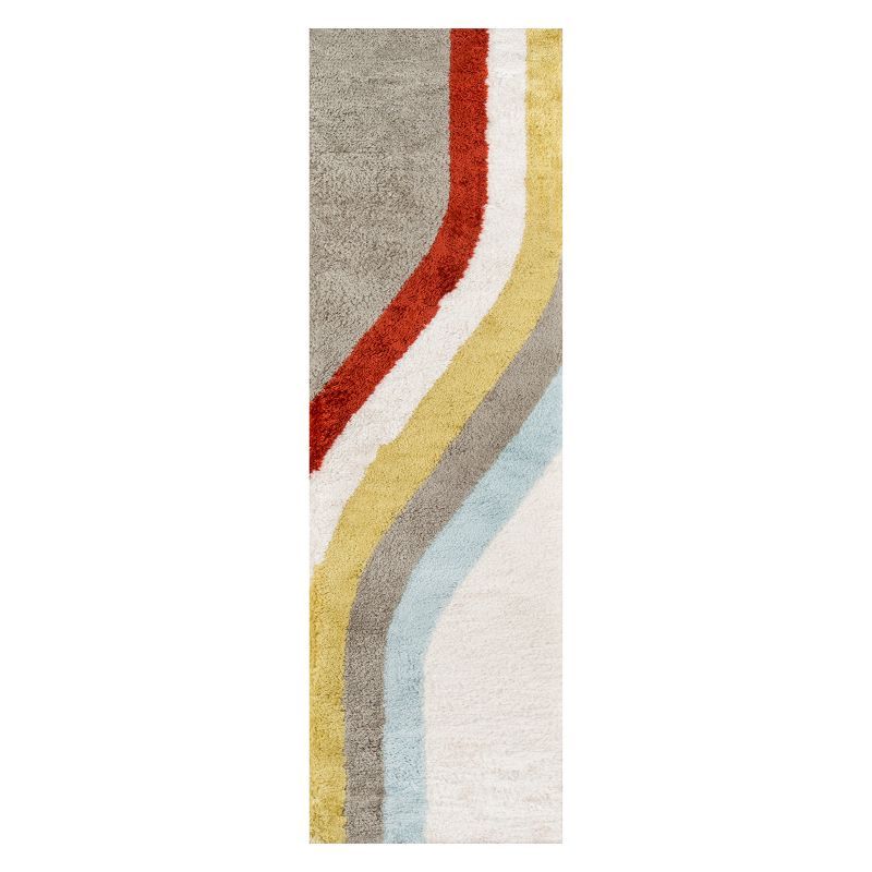 Retro Multicolor Hand-Tufted Shag Runner Rug