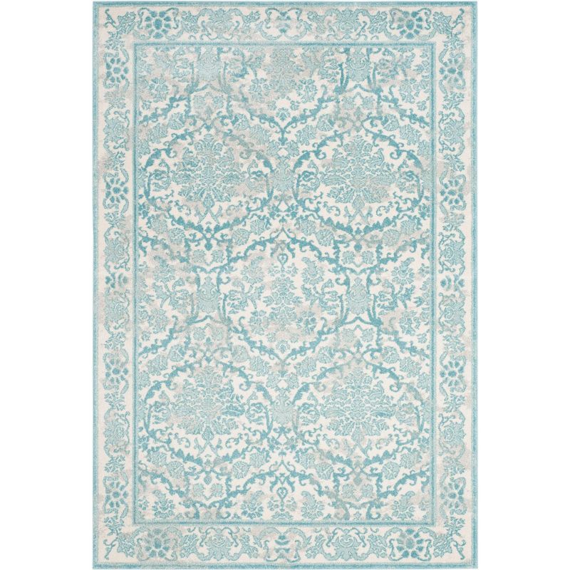 Ivory and Light Blue Hand-knotted Synthetic Area Rug