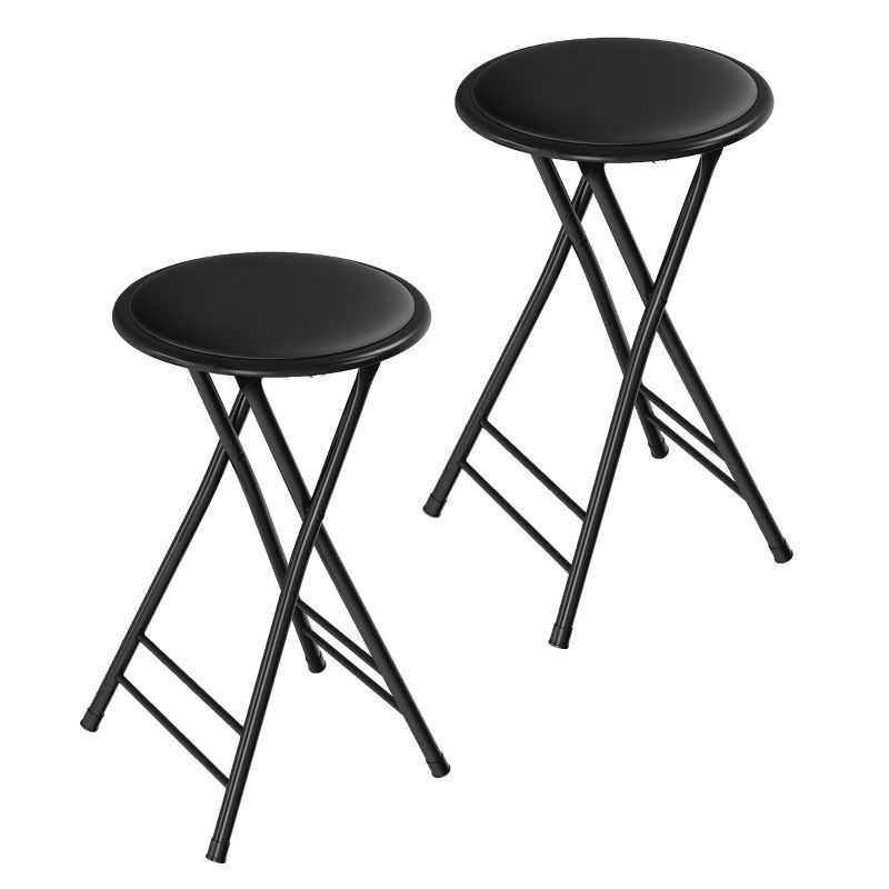 Black Metal 24-Inch Backless Folding Bar Stools, Set of 2