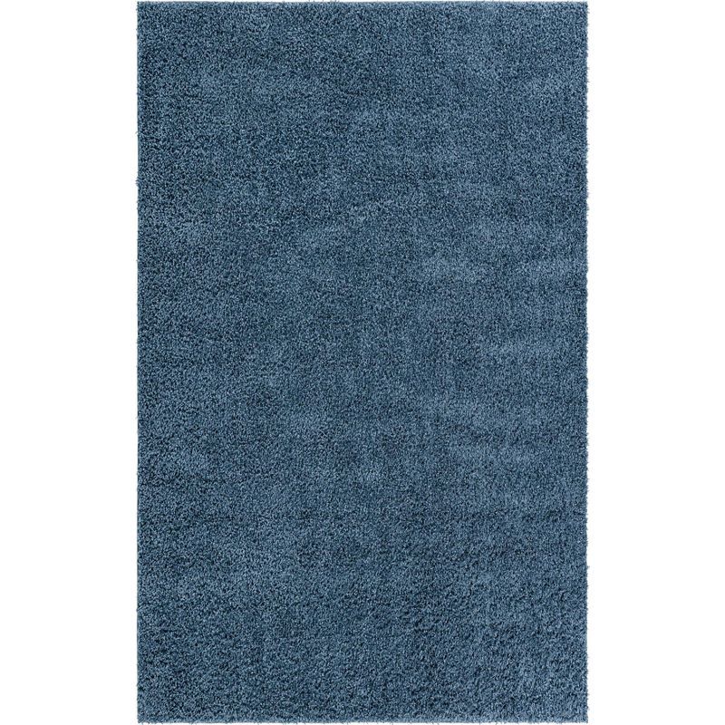 Marine Blue Handmade Shag Rug with Easy Care Synthetic Fibers