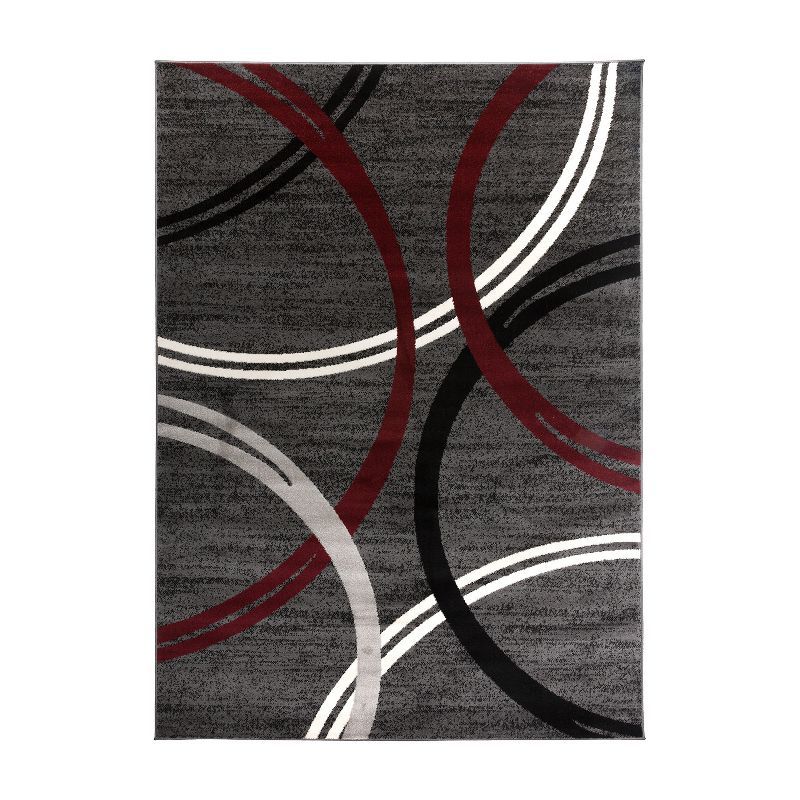 Red and Gray Geometric Abstract 5' x 7' Area Rug