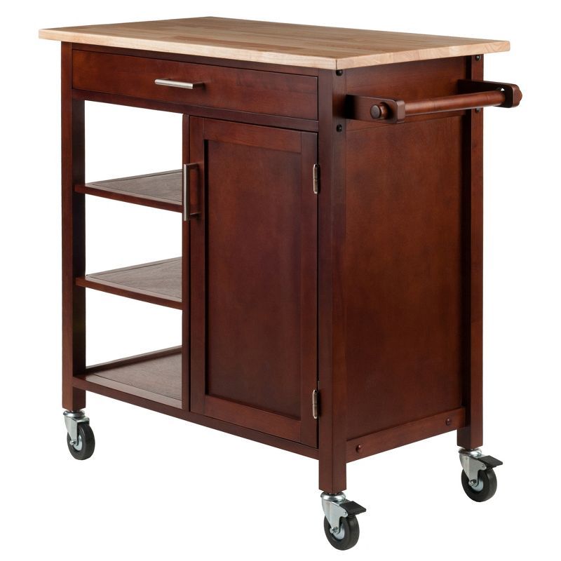 Transitional Two-Toned Beechwood Walnut Kitchen Cart with Storage