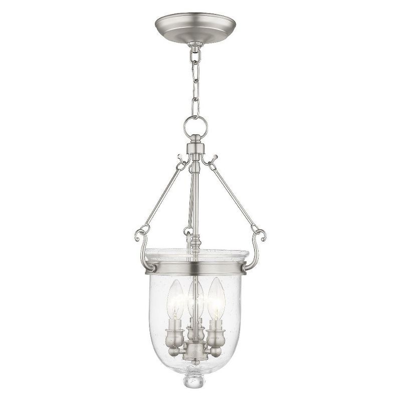 Jefferson Brushed Nickel Seeded Glass 3-Light Chain Lantern