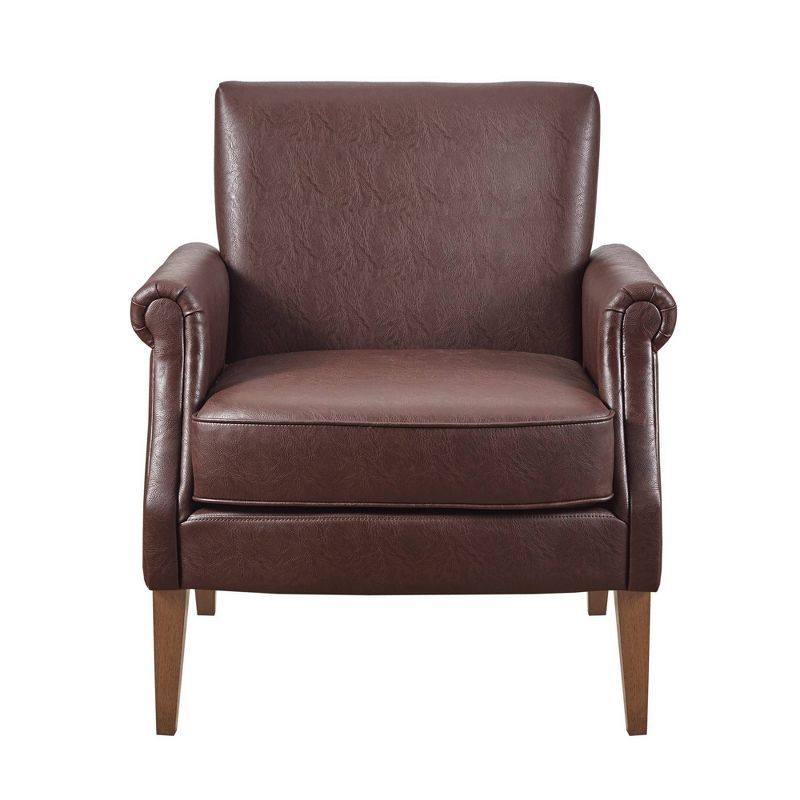 Brown Faux Leather Accent Chair with Wood Legs