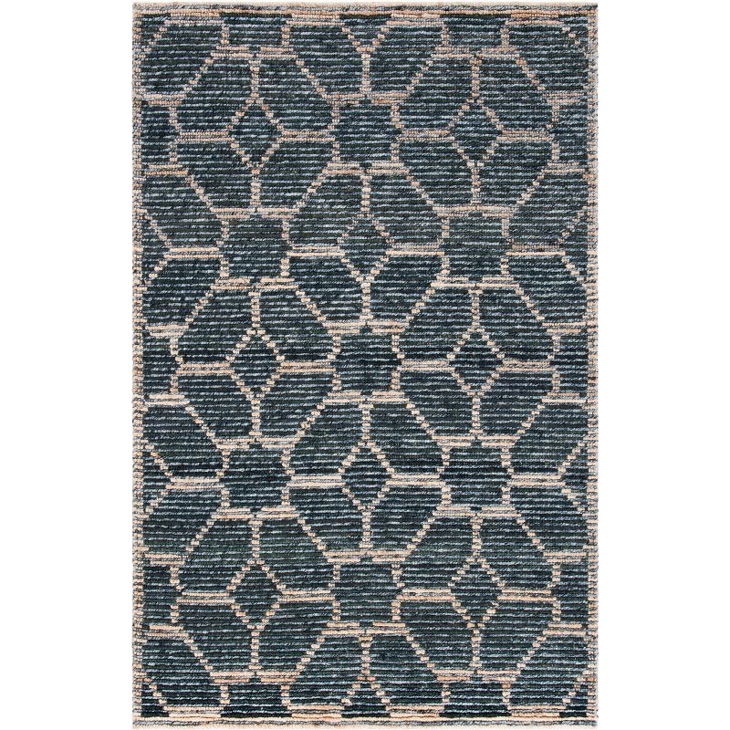 Beige and Charcoal Geometric Hand-Knotted Wool Area Rug