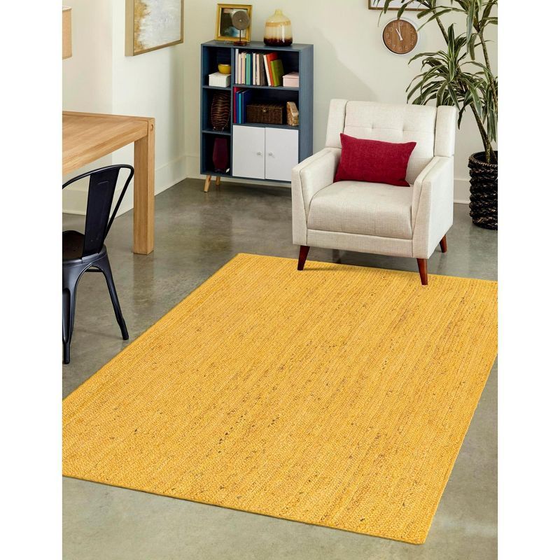 Hand-Braided Yellow & Natural Jute 6x9 Indoor Area Rug