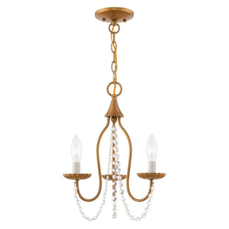 Antique Gold Leaf Mini Crystal Chandelier with 3 Lights