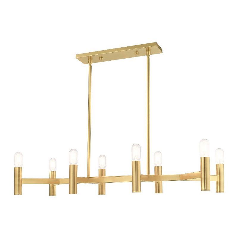 Satin Brass 8-Light Linear Chandelier with Exposed Bulbs