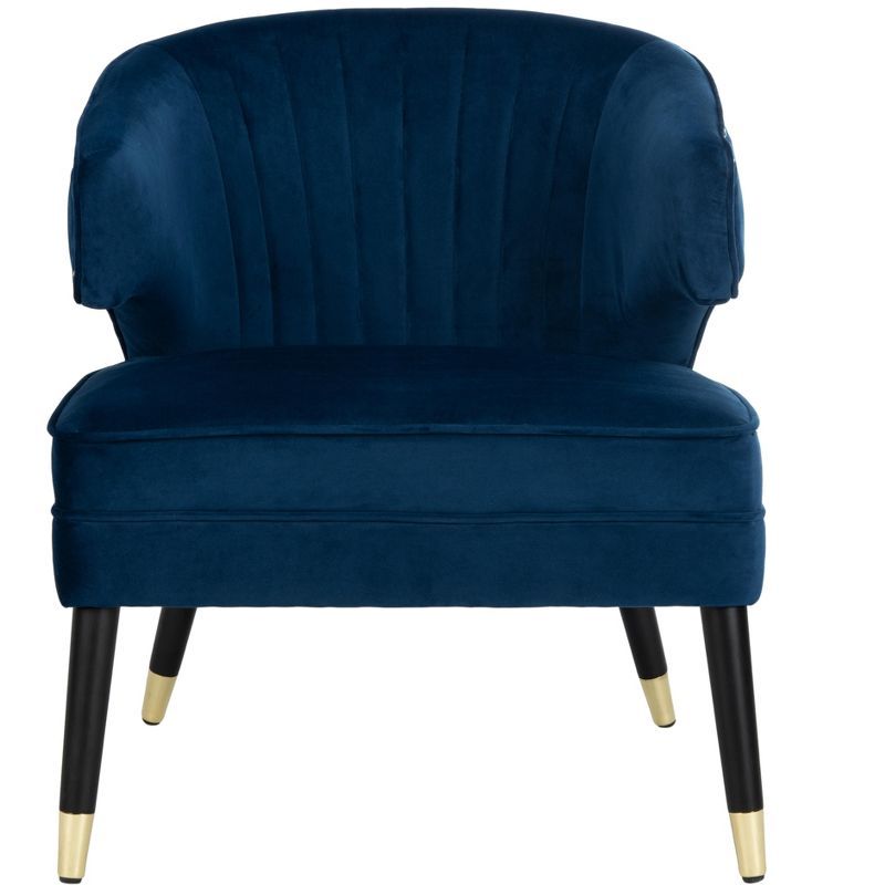 Navy Velvet Barrel Accent Chair with Gold Trim