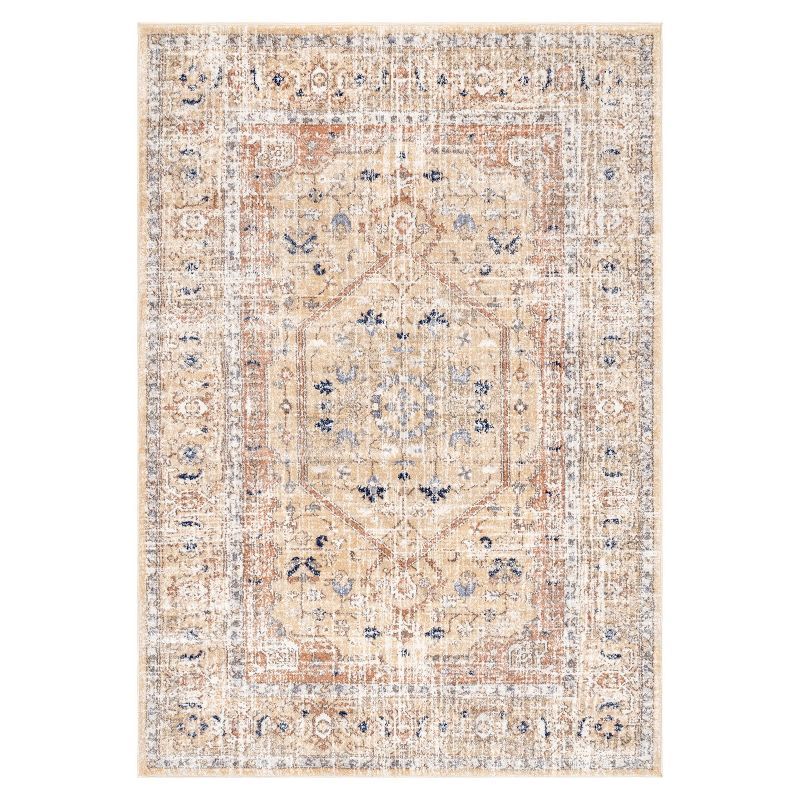 Gold and Beige Rectangular 4' x 6' Synthetic Area Rug