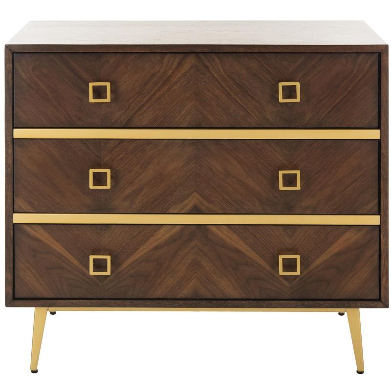 Katia Transitional 3-Drawer Walnut Chest with Gold Accents