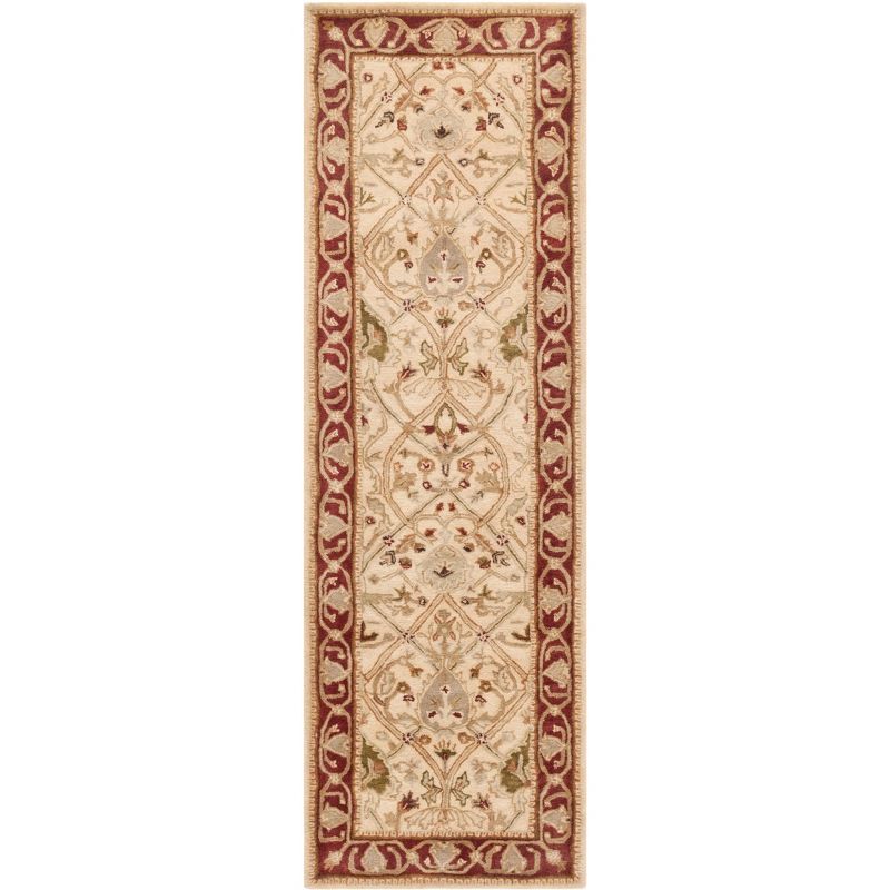 Ivory and Rust Hand-Tufted Wool Persian Runner Rug