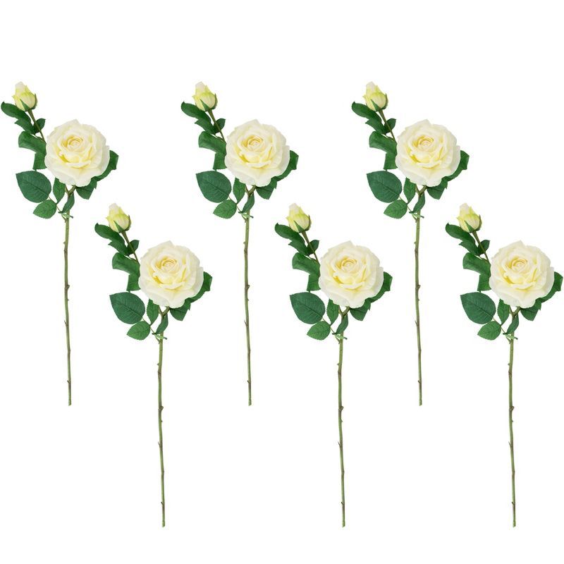 Set of 6 White Real Touch Artificial Rose Stems