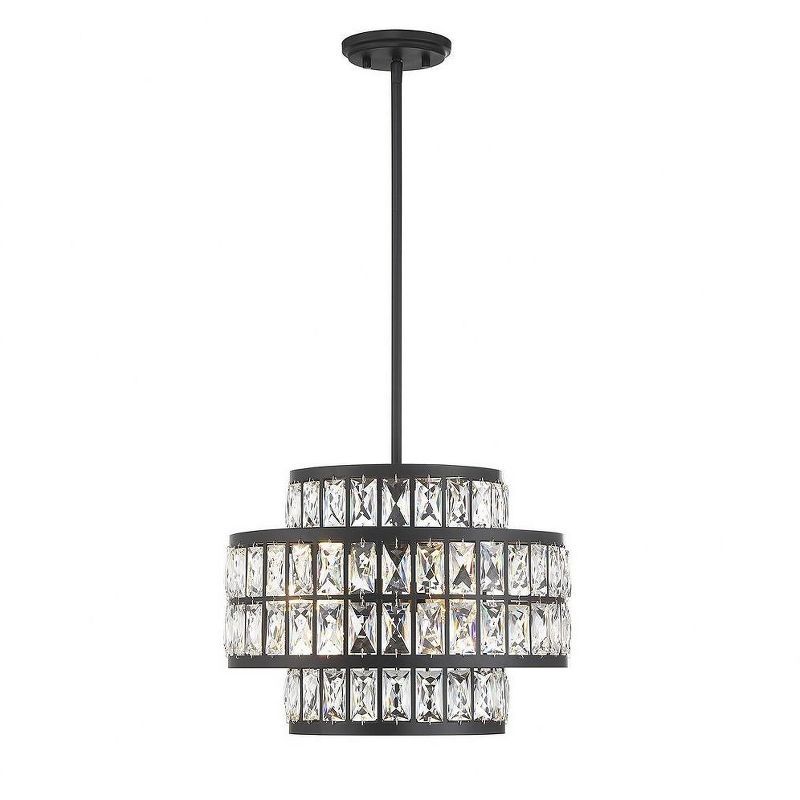 Matte Black Crystal Drum LED Pendant Light