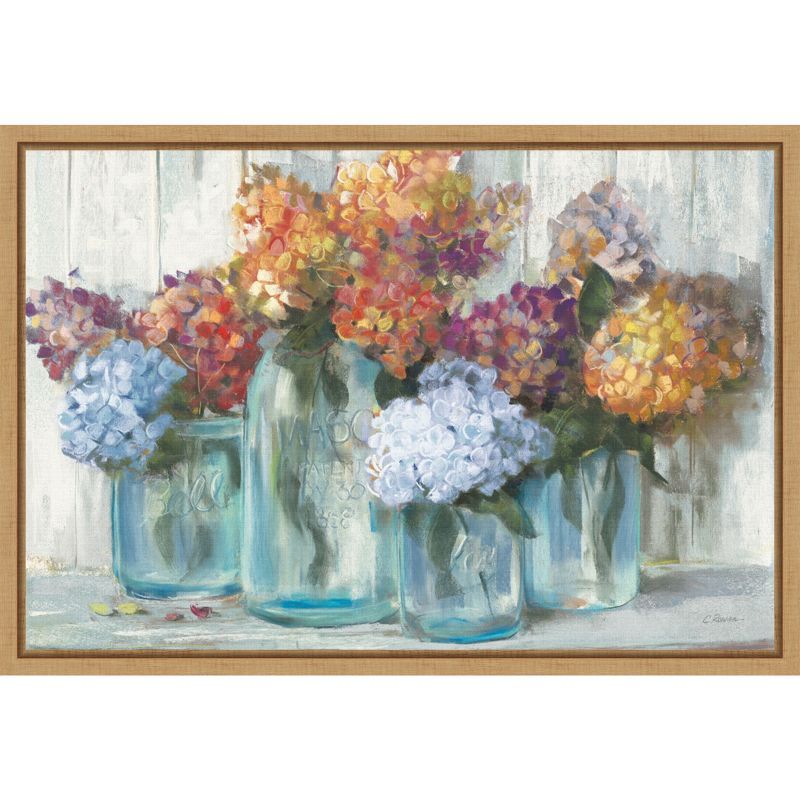 Hydrangeas in Glass Jars Framed Canvas Wall Art, 16" x 23"