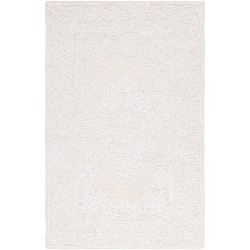 Ivory Beige Abstract Handmade Wool 5' x 8' Area Rug