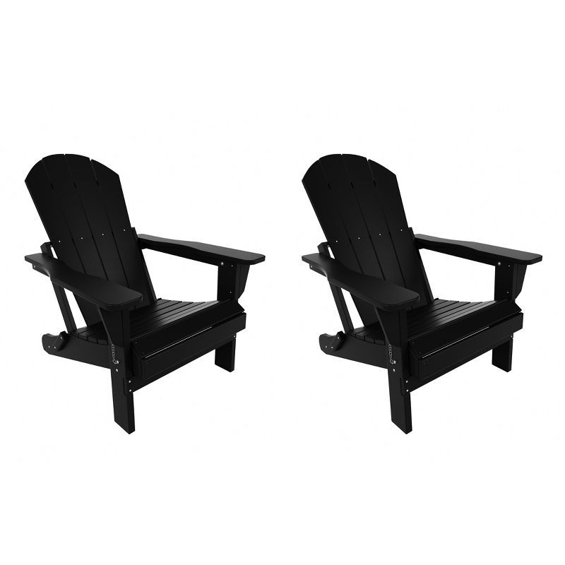 Black HDPE Foldable Adirondack Patio Chairs Set of 2