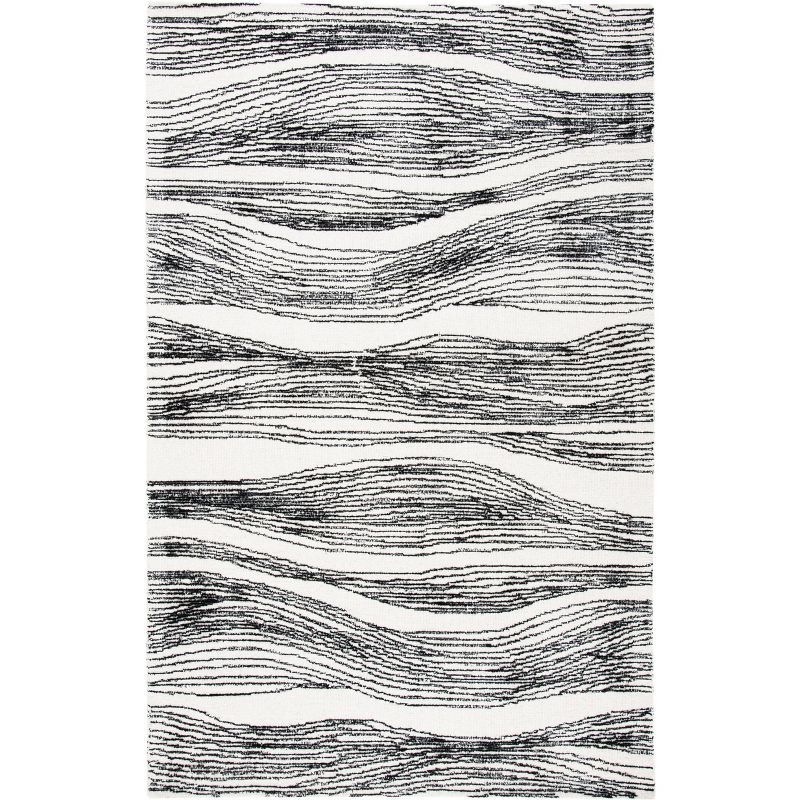 Handmade Black and Ivory Wool Tufted Rug, 5' x 8'
