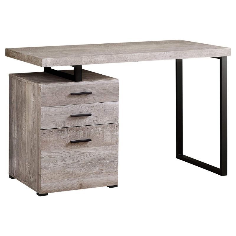 Transitional Taupe Wood Home Office Desk with Filing Cabinet