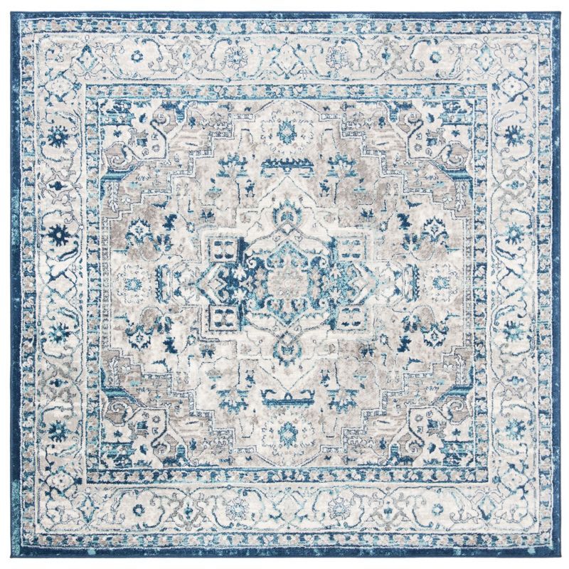 Luxe Square 5' Hand-Knotted Light Grey/Blue Synthetic Area Rug