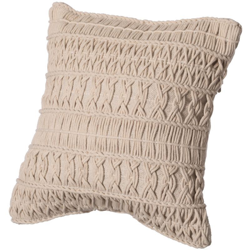 Natural Handwoven Cotton Euro Throw Pillow with Layered Pattern