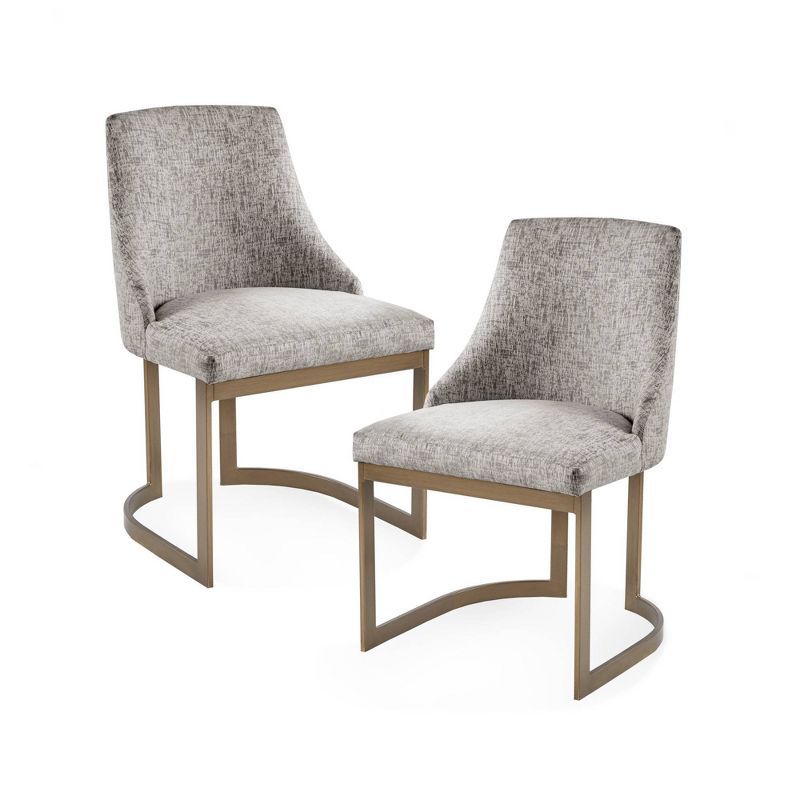 Set of 2 Gray Upholstered Parsons Dining Chairs with Metal Frame