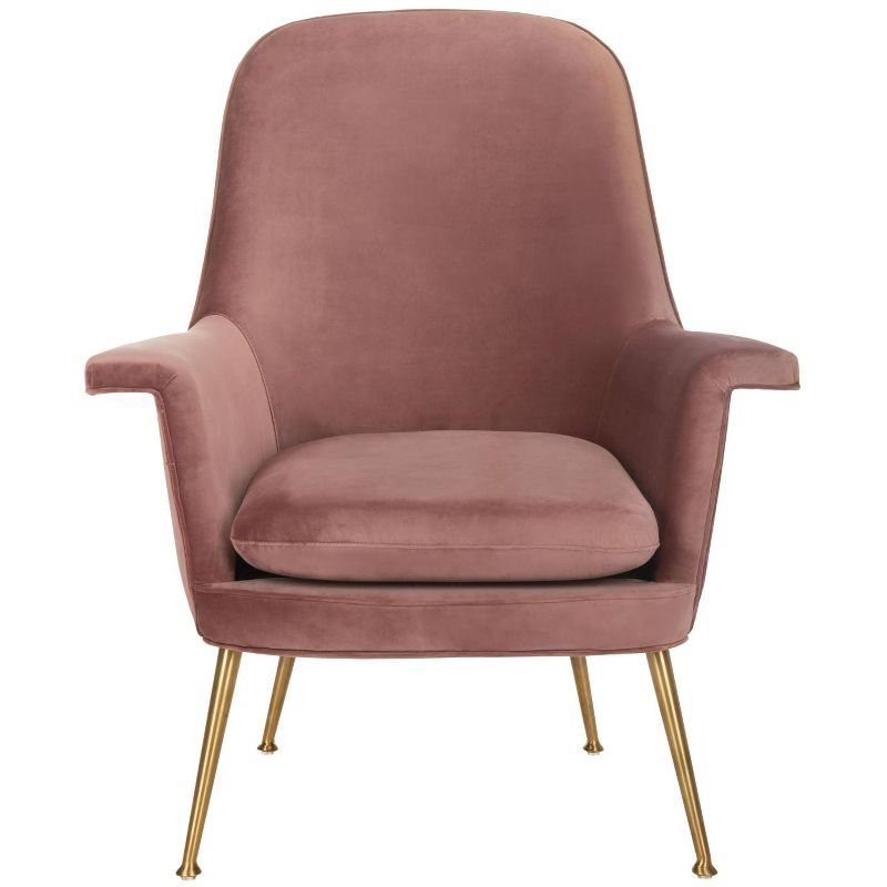Dusty Rose Velvet Wood Contemporary Accent Arm Chair
